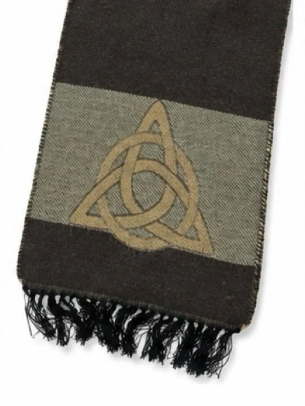 Irish Celtic Trinity Knot Triquetra Scarf Olive Black Fringe Ireland